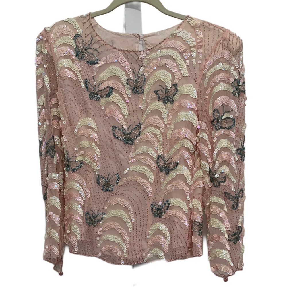 Vintage Pink and Cream Sequin Blouse